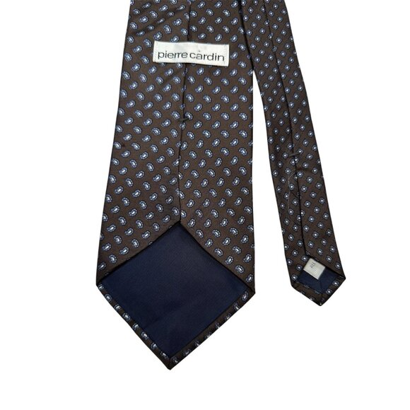 Pierre Cardin Brown & Blue Geometric Pattern Silk Necktie - Picture 5 of 6